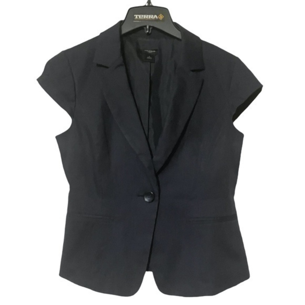 Ann Taylor Womens Black Pin stripe Sleeveless Button Up Vest Jacket Size 8